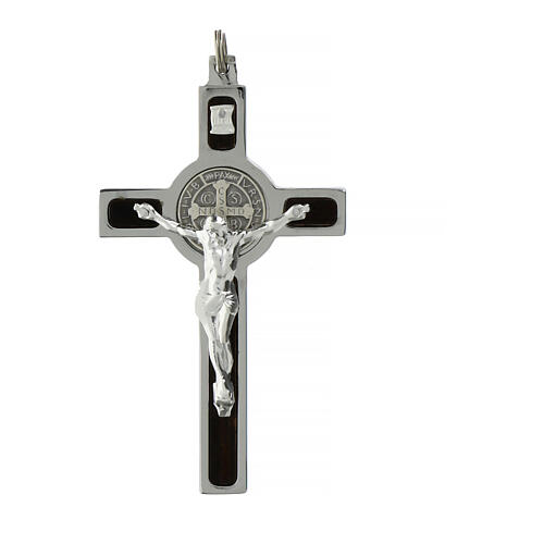 Pendentif croix de Saint Benoit acier, argent 925 1