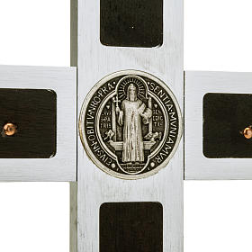 Kreuz Sankt Benedikt aus Aluminium und Holz, 40x20cm.