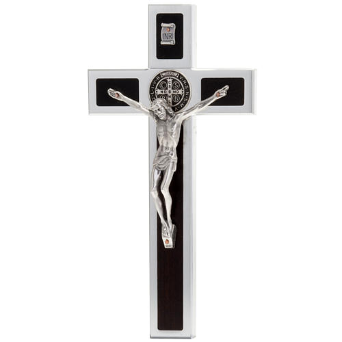 Kreuz Sankt Benedikt aus Aluminium und Holz, 40x20cm. 1