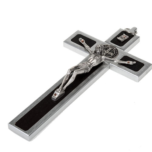Kreuz Sankt Benedikt aus Aluminium und Holz, 40x20cm. 3