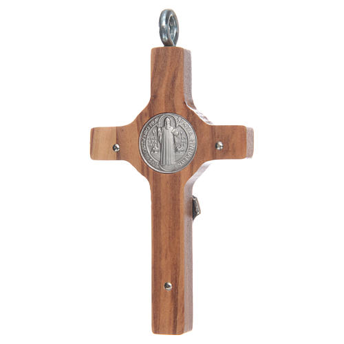 St. Benedict cross 8x4cm, sterling silver, olive wood with cord 2