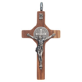 Croix pendentif Saint Benoît 8x4 cm argent 925 et olivier