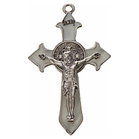 St. Benedict cross 7x4cm, pointed, in zamak and white enamel