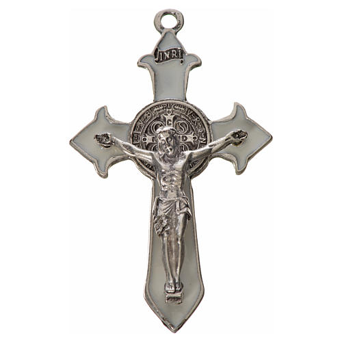 Croix Saint Benoît avec pointes 7x4 cm zamac émail blanc 1