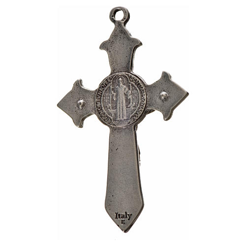 Croix Saint Benoît avec pointes 7x4 cm zamac émail blanc 2