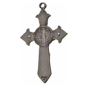 St. Benedict cross 7x4cm, pointed, in zamak and white enamel