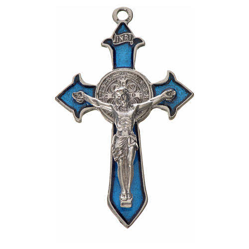St. Benedict cross 7x4cm, pointed, in zamak and blue enamel 3