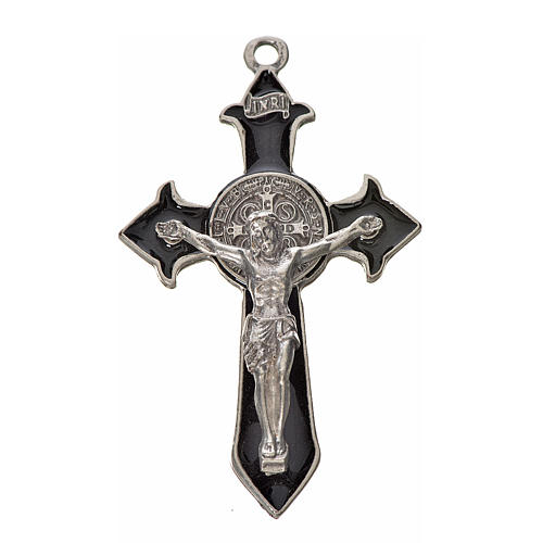 Croix Saint Benoît avec pointes 7x4 cm zamac émail noir 1