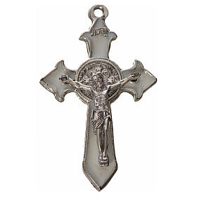 Croix Saint Benoît à pointes 4,5x3 cm zamac émail blanc