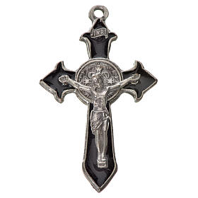 Krzyż świętego Benedykta z zaostrzonymi końcami 4,5 X 3cm ,zama, czarna emalia.
