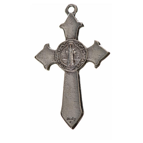 Krzyż świętego Benedykta z zaostrzonymi końcami 4,5 X 3cm ,zama, czarna emalia. 2