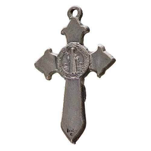 Krzyż świętego Benedykta z zaostrzonymi końcami 3,5 X 2,2cm , zama, niebieska emalia. 2