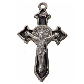 Krzyż świętego Benedykta z zaostrzonymi końcami 3,5 X 2,2cm , zama, czarna emalia.