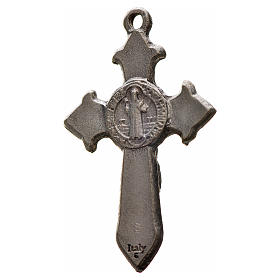 Krzyż świętego Benedykta z zaostrzonymi końcami 3,5 X 2,2cm , zama, czarna emalia.