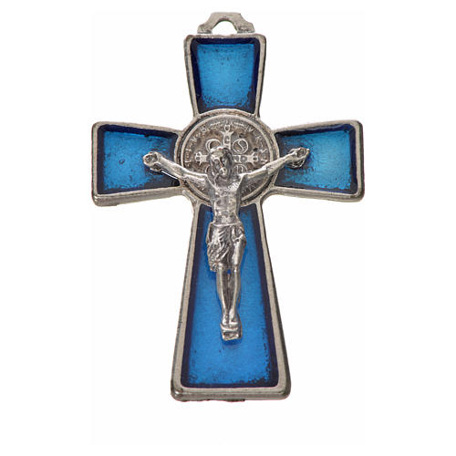 Kreuz Sankt Benedikt Zamak-Legierung und blaues Email 4.8x3.2 cm 3