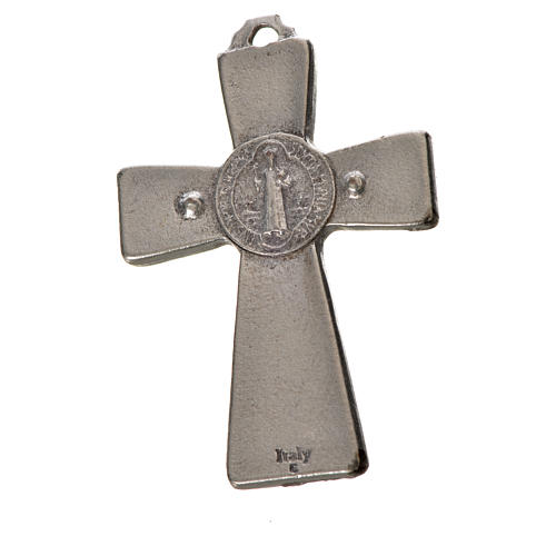 Krzyż świętego Benedykta z zaostrzonymi końcami 4.8 X 3,2cm , zama, emalia niebieska. 4