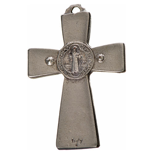 Krzyż świętego Benedykta z zaostrzonymi końcami 4.8 X 3,2cm , zama, emalia niebieska. 2