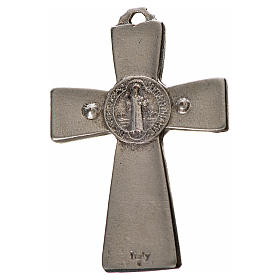 Krzyż świętego Benedykta z zaostrzonymi końcami 4.8 X 3,2cm , zama, emalia czarna.