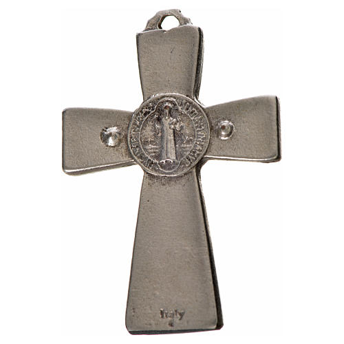 Krzyż świętego Benedykta z zaostrzonymi końcami 4.8 X 3,2cm , zama, emalia czarna. 4