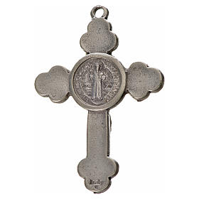 Croix trilobée Saint Benoît en zamac émaillé blanc 4,8x3,4 cm