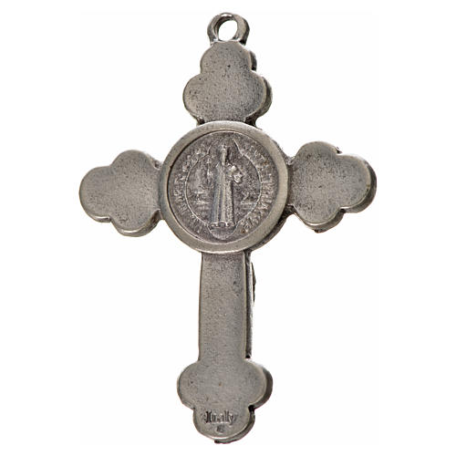 Croix trilobée Saint Benoît en zamac émaillé blanc 4,8x3,4 cm 2