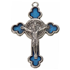 Croix trilobée Saint Benoît en zamac émaillé bleu 4,8x3,4 cm