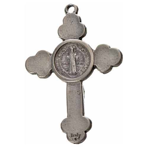 Krzyż świętego Benedykta, zakończenia koniczyna 4,8 X 3,4cm ,zama, emalia niebieska. 4