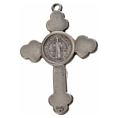 Krzyż świętego Benedykta, zakończenia koniczyna 4,8 X 3,4cm ,zama, emalia niebieska. 2
