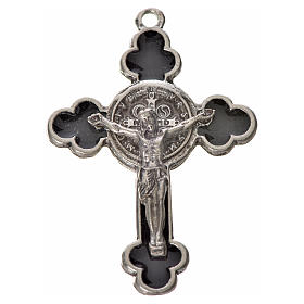 Krzyż świętego Benedykta, zakończenia koniczyna 4,8 X 3,4cm ,zama, emalia czarna.
