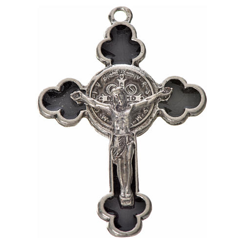 Krzyż świętego Benedykta, zakończenia koniczyna 4,8 X 3,4cm ,zama, emalia czarna. 1