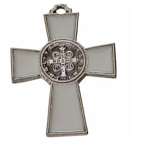 Krzyż świętego Benedykta 4 X 3 zama emalia biała.