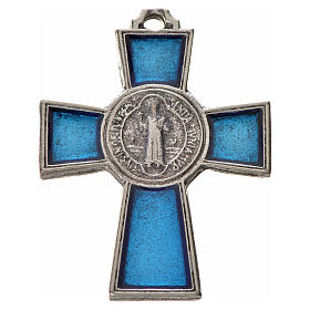 Kreuz Sankt Benedikt Zamak-Legierung und blaues Email 4x3 cm