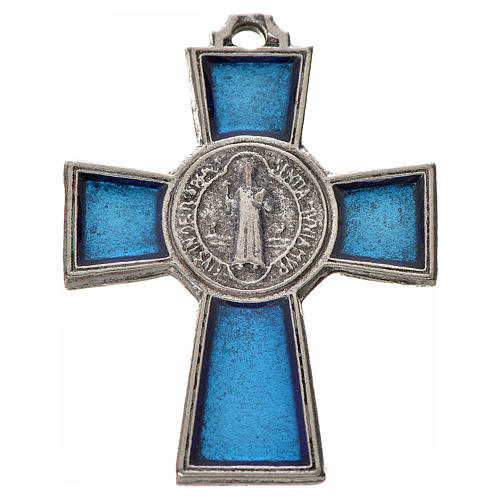 St. Benedict cross 4x3cm, in zamak and blue enamel 1