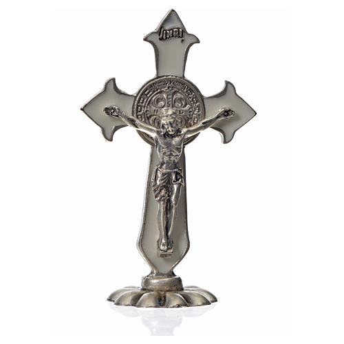 Kreuz Sankt Benedikt für Tisch Zamak-Legierung weiß 7x4 cm 3