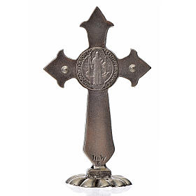 St. Benedict table cross 7x4cm, made of zamak and white enamel