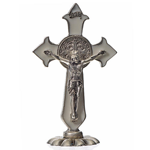St. Benedict table cross 7x4cm, made of zamak and white enamel 1