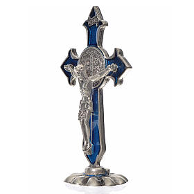 St. Benedict table cross 7x4cm, made of zamak and blue enamel