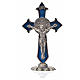 St. Benedict table cross 7x4cm, made of zamak and blue enamel s3