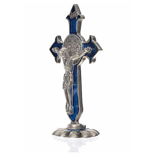 Croix Saint Benoît avec pointes à poser 7x4 cm zamac émail bleu 4