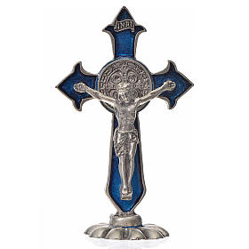 Krzyż świętego Benedykta na stół 7 X 4cm, zama i emalia niebieska.