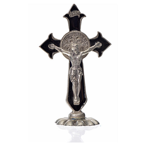 St. Benedict table cross 7x4cm, made of zamak and black enamel 3