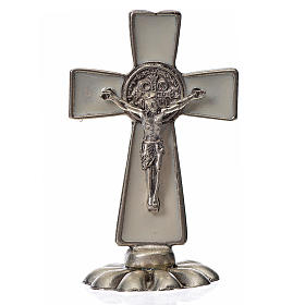 St. Benedict table cross 5x3cm, made of zamak and white enamel