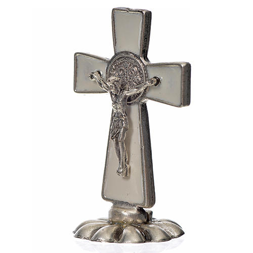 St. Benedict table cross 5x3cm, made of zamak and white enamel 2