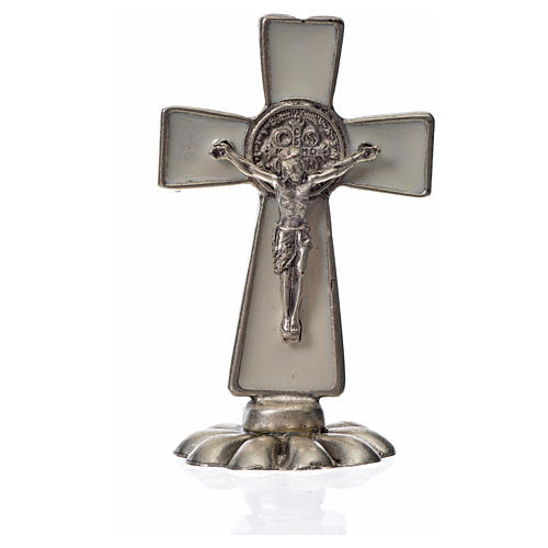 Croix Saint Benoît à poser 5x3 cm zamac émaillé blanc 3