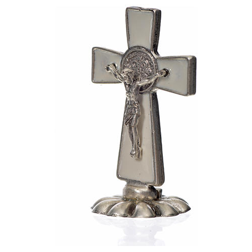 Croix Saint Benoît à poser 5x3 cm zamac émaillé blanc 4