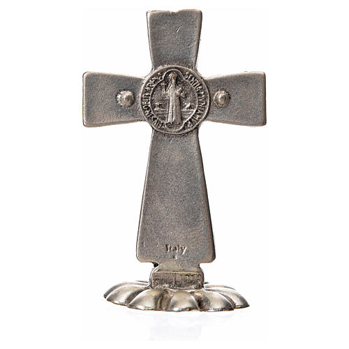 Krzyż świętego Benedykta na stół 5 X 3cm , zama, emalia biała. 6