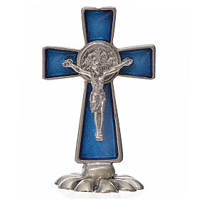 St. Benedict table cross 5x3cm, made of zamak and blue enamel