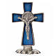 St. Benedict table cross 5x3cm, made of zamak and blue enamel s1