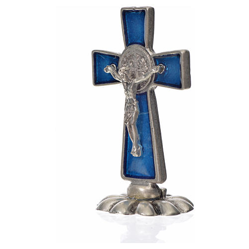 Croix Saint Benoît à poser 5x3 cm zamac émaillé bleu 4