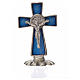 St. Benedict table cross 5x3cm, made of zamak and blue enamel s3